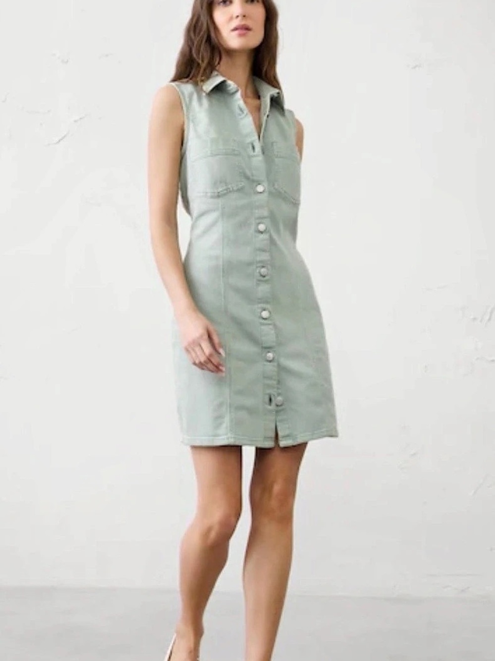 Banana Republic factory Sleeveless Button Front Denim Mini Dress in Green
